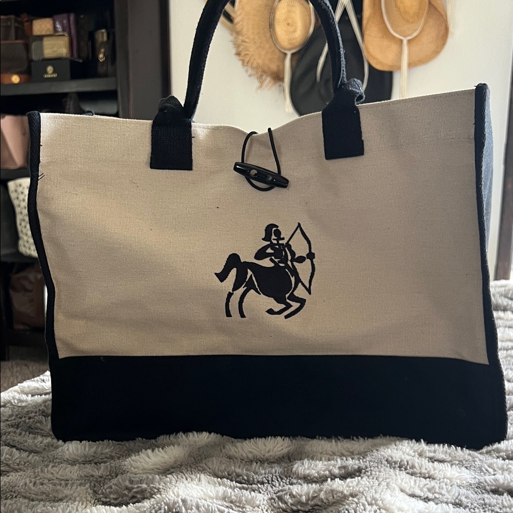 Black and Tan Canvas Tote Bag